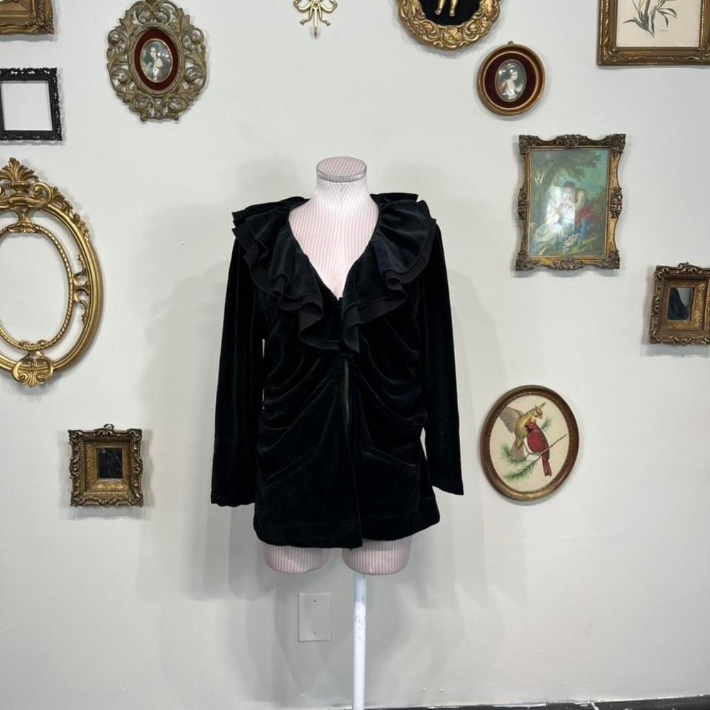Vintage Black Velvet Ruffle Front Jacket – Neiman Marcus Exclusive XL